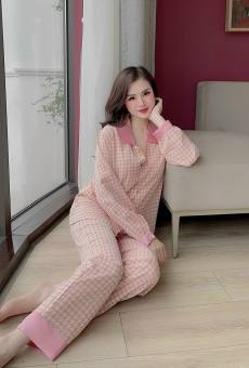Đồ Bộ Pijama Nữ Dài Tay Tiểu Thư Họa Tiết Dễ Thương Phối Cổ Lụa  , Bộ Đồ Ngủ Cho Nữ Dài Tay Quần Dài ,Bộ Đồ Nữ Đẹp Giá Rẻ ,Bộ Đồ Mặc Nhà Cho Nữ Chất Kate Lụa Cho Nữ Dưới 58kg