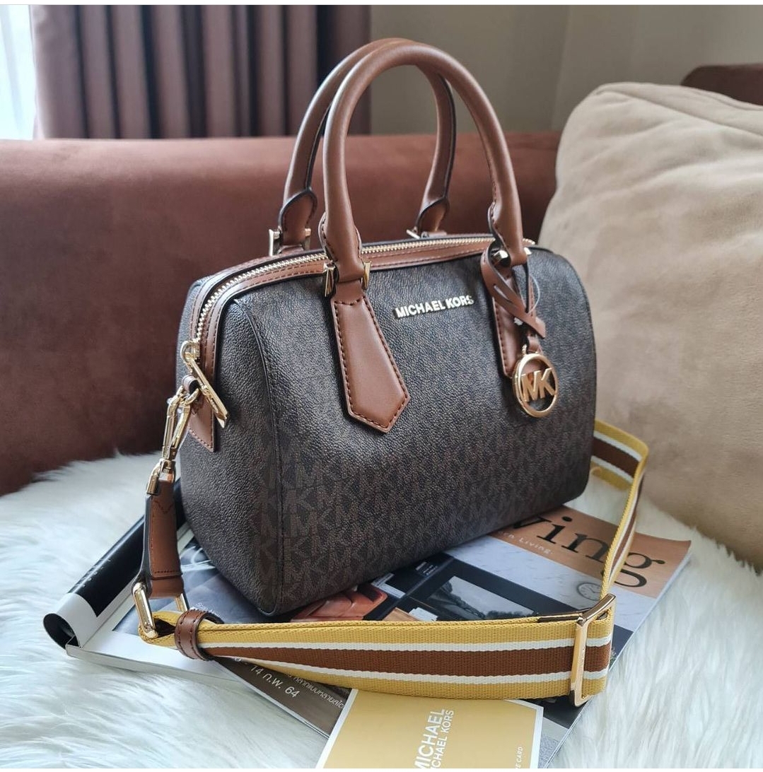 Guaranteed Authentic Michael Kors Hayes Women s Small Duffle Bag Brown Lazada PH