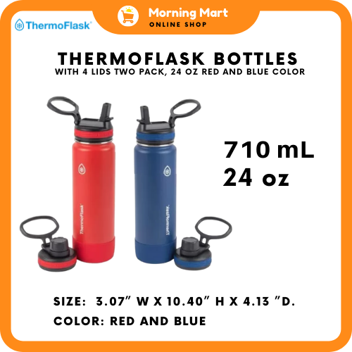 ThermoFlask 24 oz Insulated Stainless Steel Bottle with Chug and Straw  Lids, Cobalt 