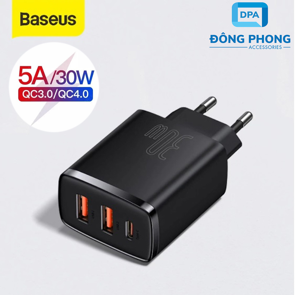 Củ Sạc Nhanh Baseus 30W Compact Quick Charger ( USB Dual Port + Type C, 30w PD / QC3.0 Multi Quick Charge Support )