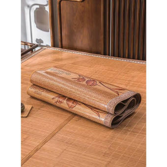 Chiếu trúc tăm vân gỗ in hoa lót lụa mát lạnh mùa hè màu gỗ - Họa Tiết Ngẫu Nhiên