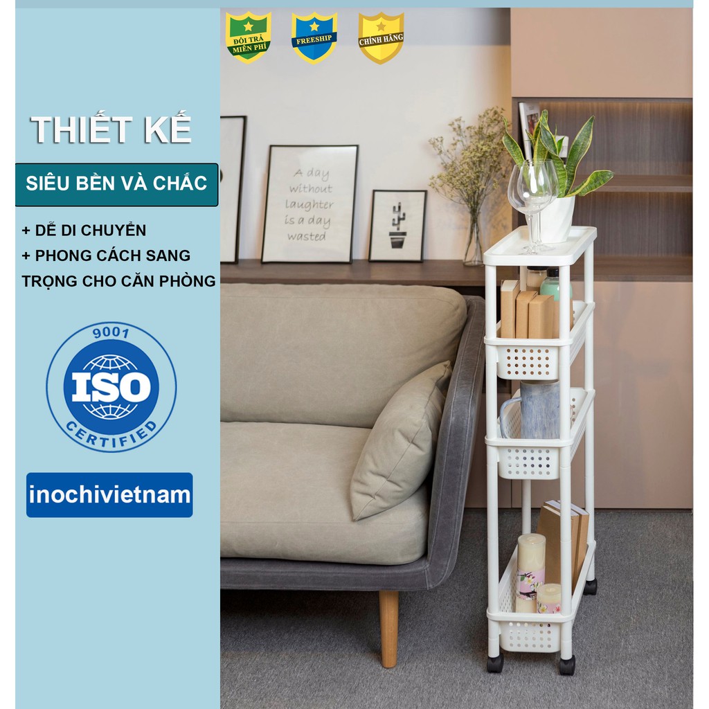 Kệ đa năng, kệ đựng đồ có bánh xe di động dùng cho nhà tắm phòng khách phòng ngủ phòng bếp phòng ăn INOCHI