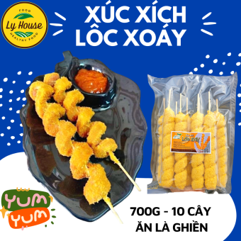 10 cây Xúc Xích Lốc Xoáy Loại Ngon 500g.  Sản phẩm hotdog, phô mai que được chế biến an toàn vệ sinh thực phẩm, bảo quản ngăn đông. Phù hợp ăn kèm các món xúc xích, gà rán, xiên que . Món ăn vặt tiện lợi cho gia đình Ly House