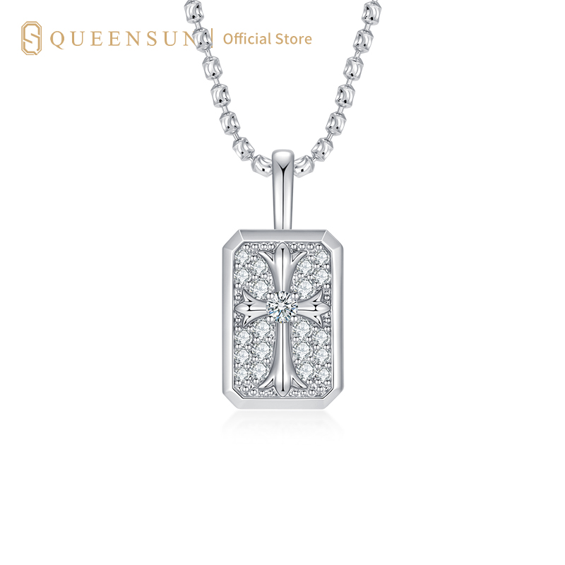 18k Gold Lab Diamond Cross Dog Tag Necklace | Lab Diamond Cross Pendant | Full Diamond Cross Jewelry | Minimalist Dog Tag Necklace | Daily Wear Luxury Necklaces |  18K金培育钻石满钻十字架狗牌项链