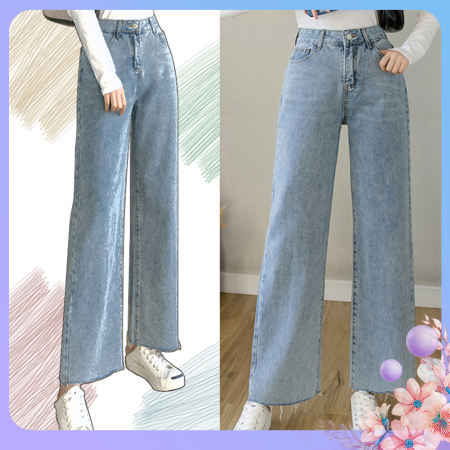 Wide Leg Boyfriend Jeans for Women - High Waist Mopping Pants