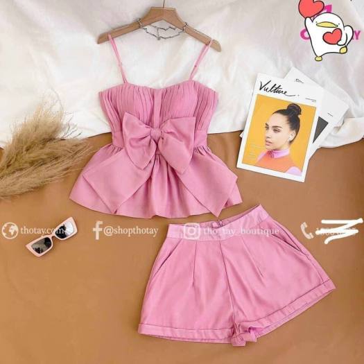 Set bộ nữ 2 dây bánh bèo + quần đùi siêu dễ thương ( hàng new )