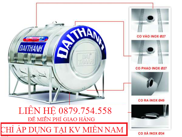 Bồn nước nằm đại thành inox 304 loại 3000-6000l-lhđể freeship