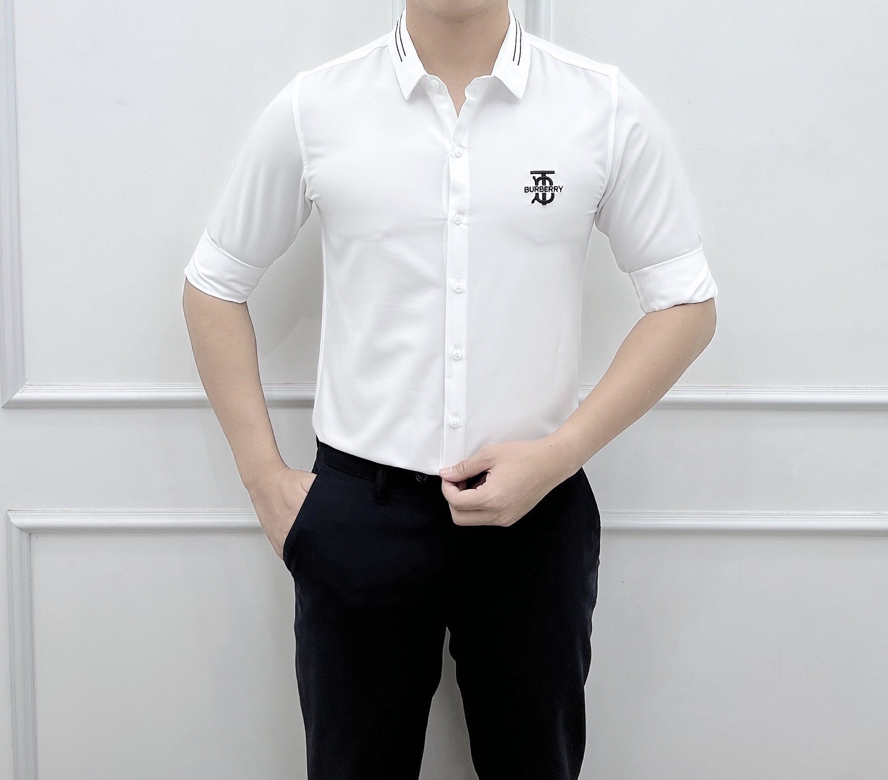 Áo Sơ Mi Trắng Nam Chữ Ký Dài Tay Vải Lụa Không Nhăn-𝑲𝒆𝒏𝑻 𝑺𝒉𝒐𝒑