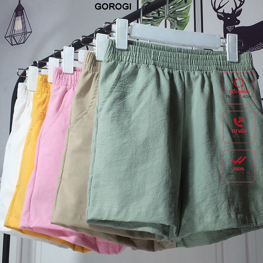 Quần đùi nữ mặc nhà, quần short nữ cạp chun, quần sooc nữ chất đũi, quần đũi có túi mát thoáng