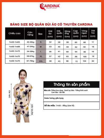 Đồ Bộ Nữ CARDINA Chất Lụa Mango Cao Cấp Áo Cộc Tay Quần Đùi Họa