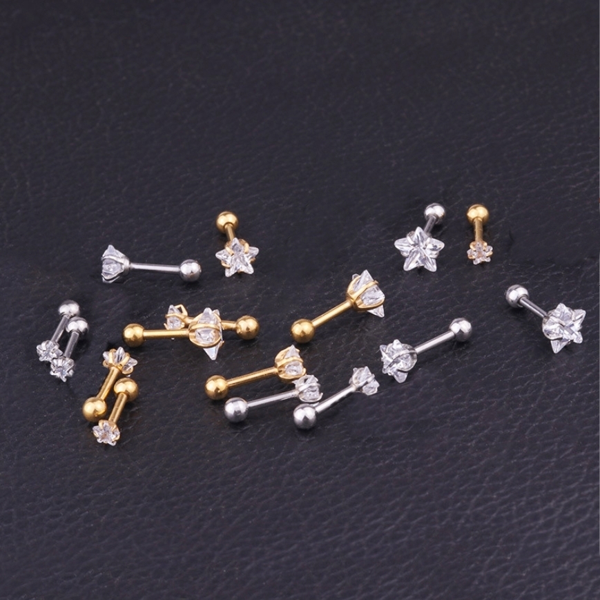 Bông tai titan nữ đính đá mặt ngôi sao 3 mm 4 mm 5 mm (giá 1 chiếc)