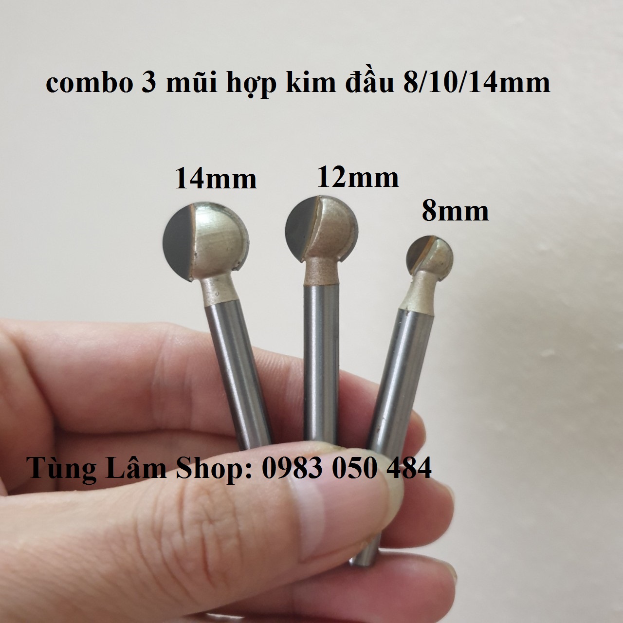 Bộ 3 mũi mài khắc hợp kim cán 6mm đầu 8mm, 12mm, 14mm chuyên dụng phá gỗ - mũi phá thô đào vàng hay mũi phá gỗ trục 6mm