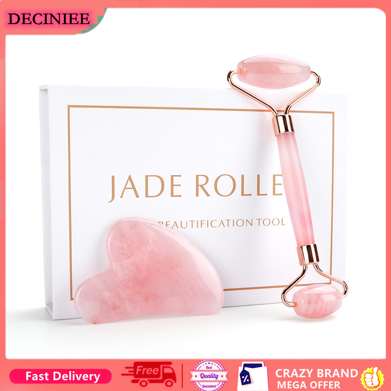 Con lăn và dụng cụ cạo nâng cơ mát xa da vùng mắt và cơ thể, bằng thạch anh tự nhiên, màu xanh/hồng - INTL