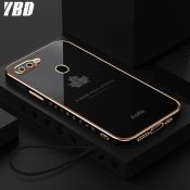 Ybd Straight Edge Plating Phone case For Oppo A5S A7 A12 A11K F9 Pro casing,Precise Camera Protection case Maple leaf pattern cover with Free lanyard