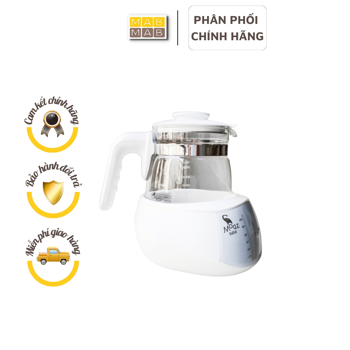 Bình đun nước pha sữa moaz bébé mb002, 1l pha sữa, khử clo,duy trì nhiệt độ 24h