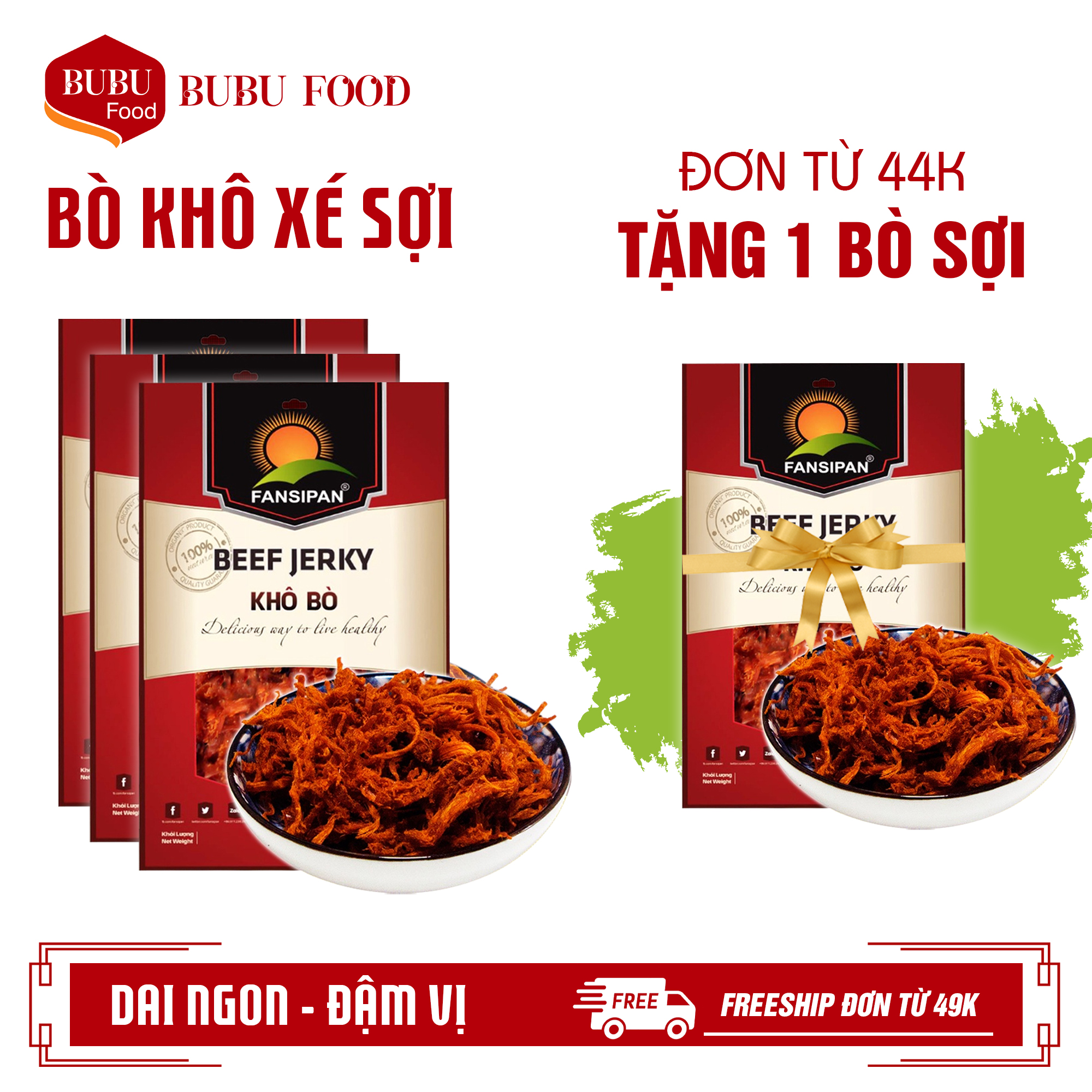 Khô bò xé sợi thơm ngon đậm vị chính hãng Fansipan đồ ăn vặt ngon giá hợp lý - BS01 - Bubu food