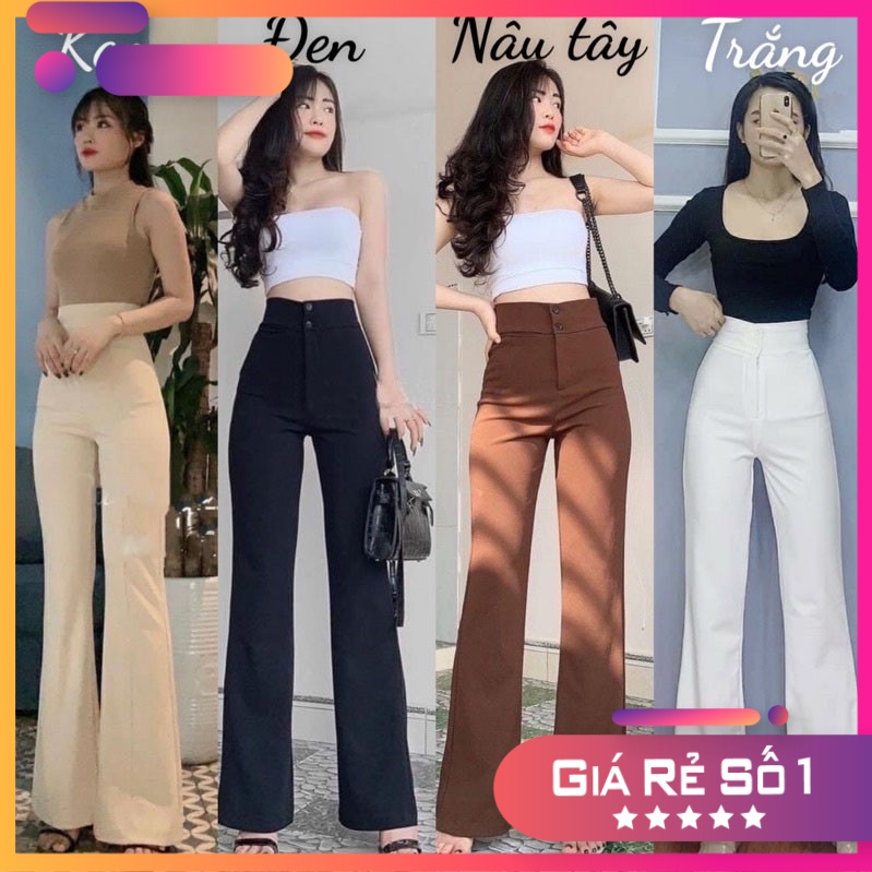 Quần ống loe 2 khuy, quần tây nữ cạp cao ống loe tôn dáng