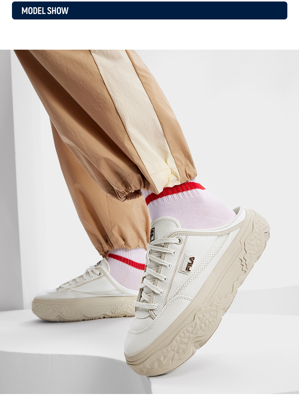 FILA CORE FASHION ORIGINALE Rock Mule Women Canvas Shoes Black Cream White