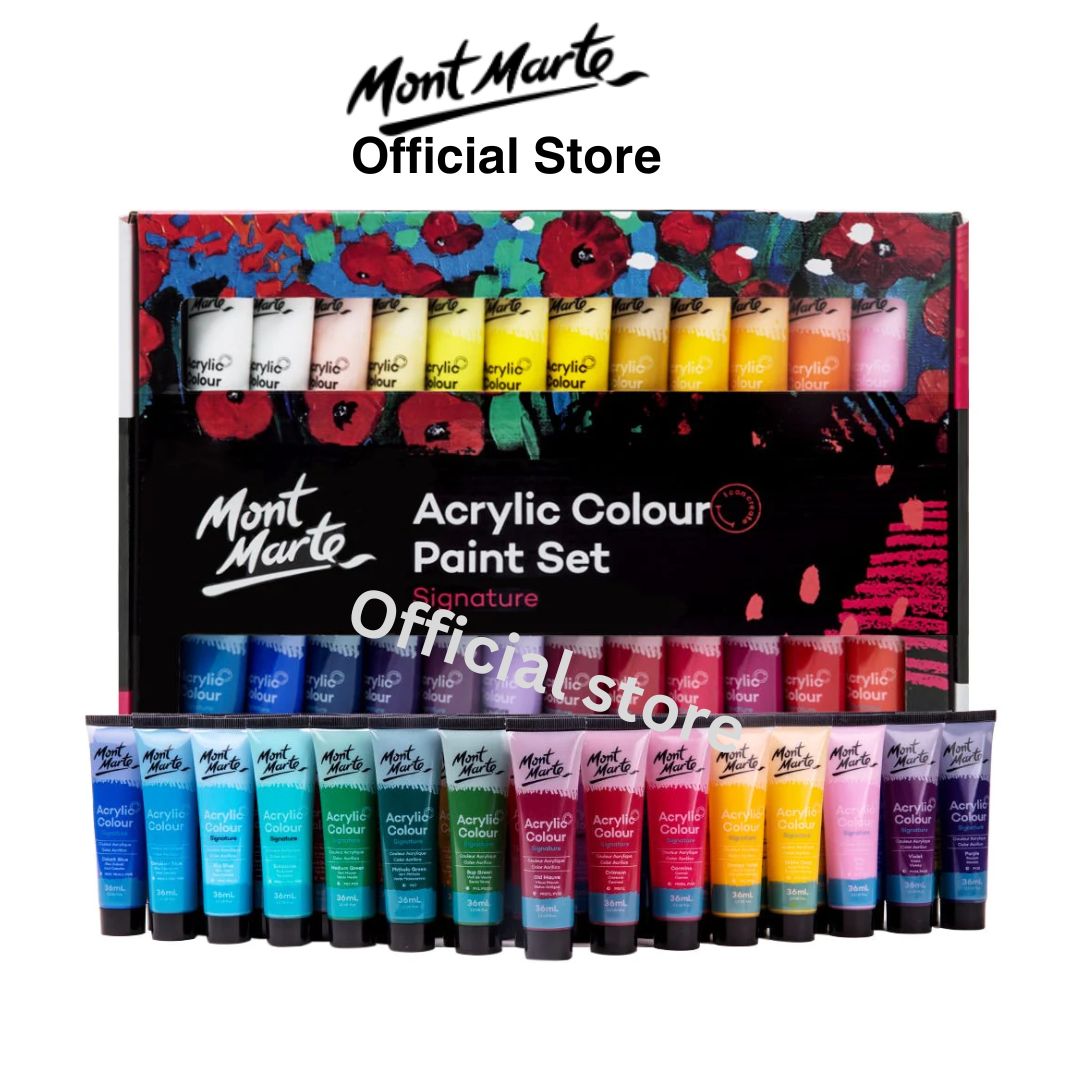 Mont Marte Acrylic Paint Set 24 Colours 36ml, Perfect for Canvas, Wood,  Fabric, Leather, Cardboard, Paper, MDF and Crafts 