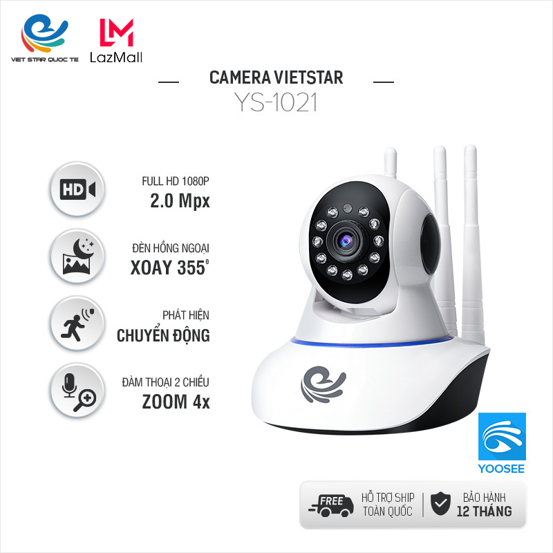 [99 điểm] Camera WiFi IP VIET STAR trong nhà YS1021 2.0MP - Độ phân giả Full HD 1080P - Hồng ngoại ban đêm - Phát hiện chuyển động - Bảo hành 12 tháng