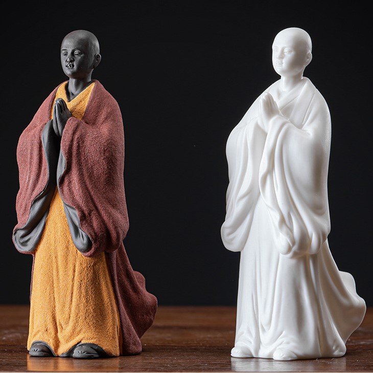 Tượng Tăng Nhân Bái Phật dáng đứng - Thiền sư Chắp Tay chất liệu Gốm Tử sa cao cấp - Tượng để bàn trang trí tiểu cảnh, lũa, bonsai, bể cá