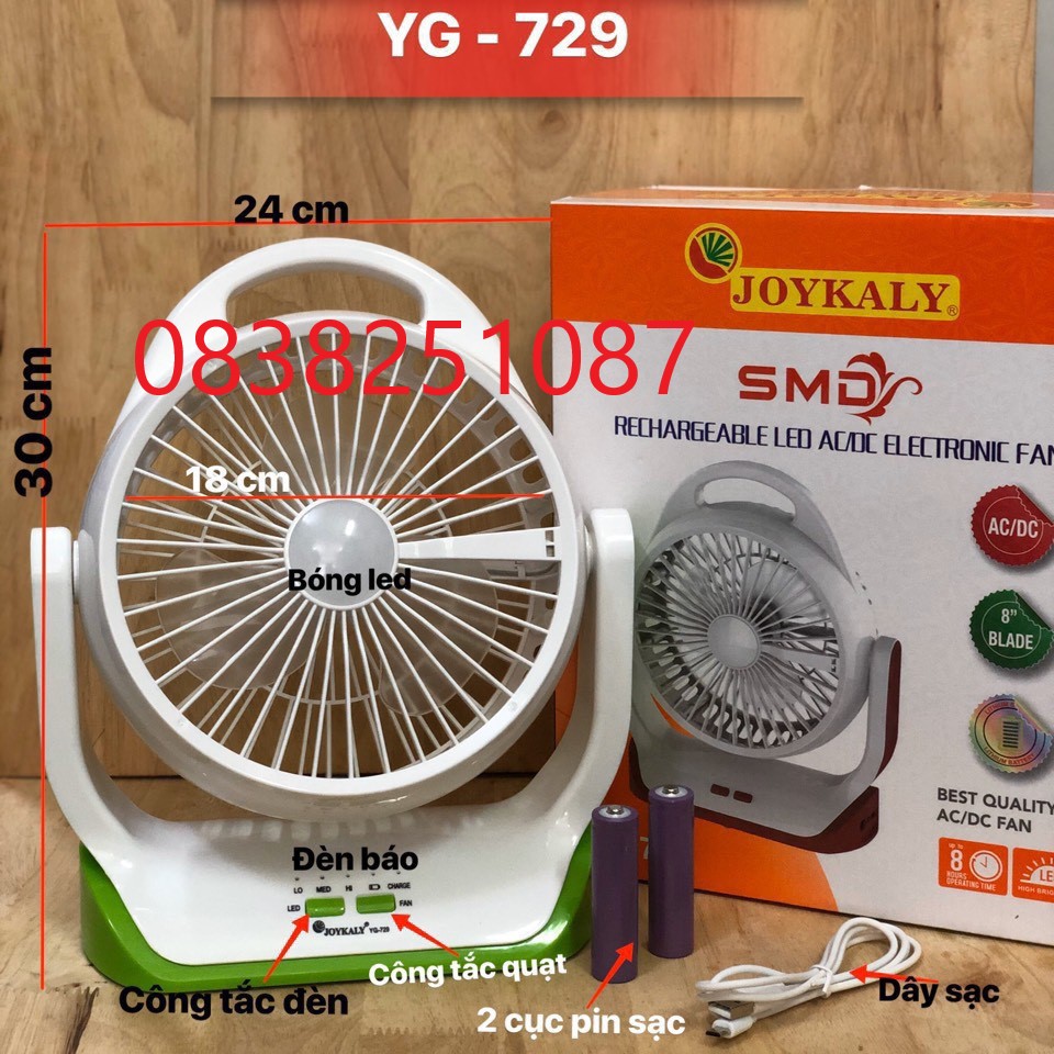 Quạt sạc điện kèm đèn led siêu mát siêu tiện dụng joykaly yg-729