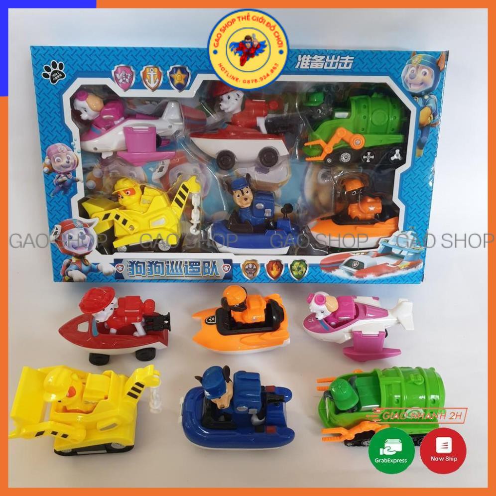 Chó cứu hộ Paw Patrol đồ chơi cho các bé, mô hình 6 con, có thể tháo rời chó ra khỏi xe