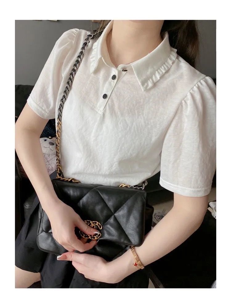 Áo polo nữ trắng cổ bèo phong cách hàn quốc tối giản Shop Lim Boutique