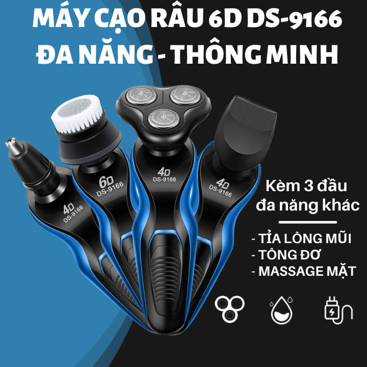 Máy cạo râu đa năng 4 in1, dao cạo râu, 6d shaver – lưỡi dao tự mài, lưỡi cạo sắc bén chuẩn xác siêu mỏng