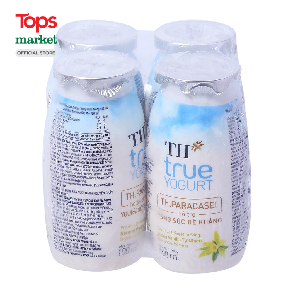 Lốc 4 Hộp Sữa Chua Uống Men Sống Hương Vanilla Tự Nhiên Th True Yogurt