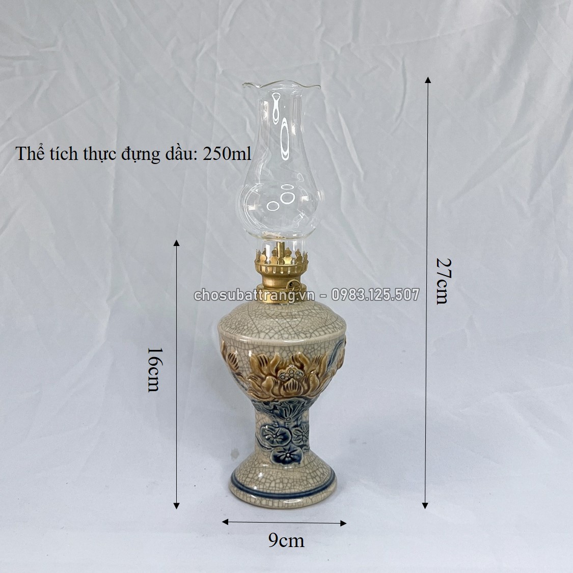 - Đèn thờ cúng gia tiên men rạn nổi rồng / hoa sen - hàng VIP - Đèn dầu thờ cúng
