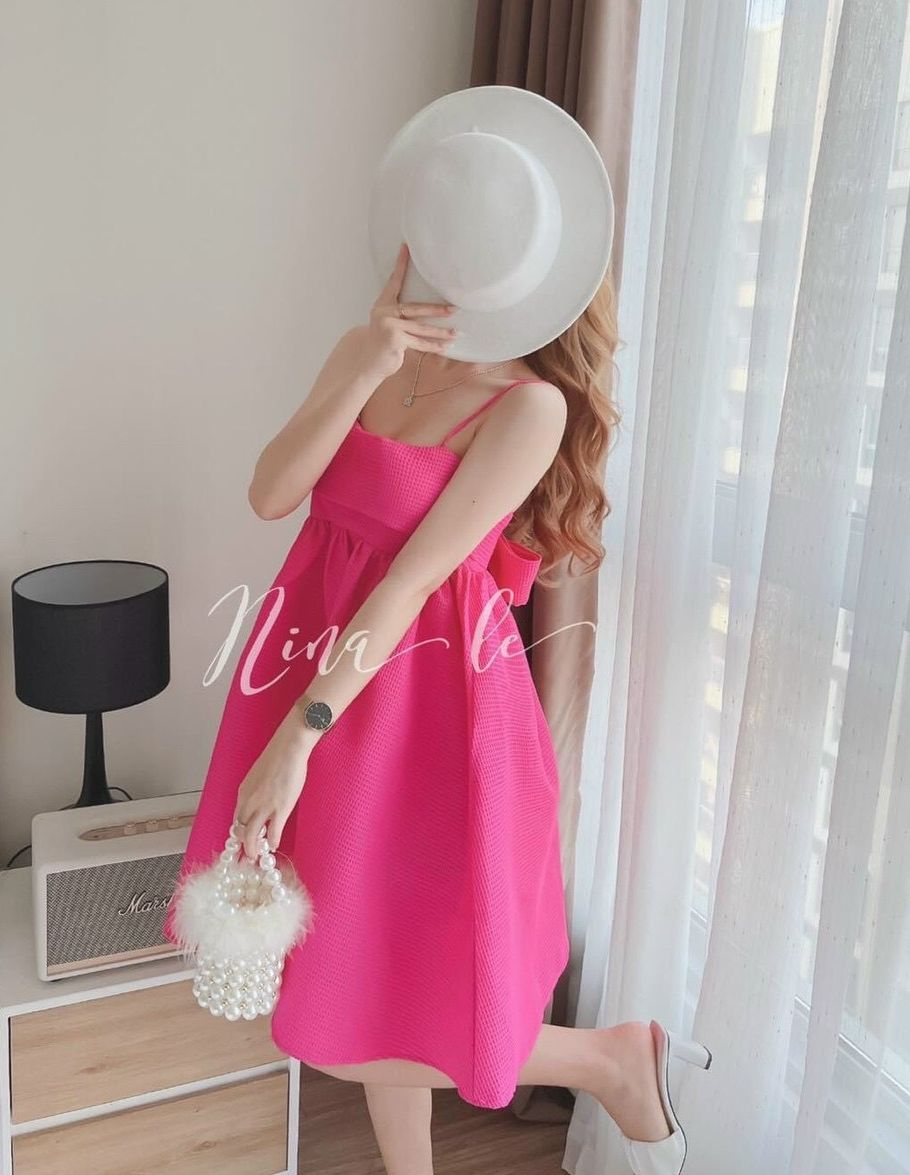 Đầm babydoll hai dây dáng xòe cột nơ sau dễ thương, đầm hai dây ngang dáng xòe bồng, đầm đi biển, váy đi tiệc, váy xòe, váu hai dây mùa hè, đầm nữ, váy nữ xinh xắn