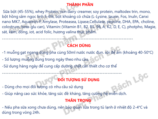 Sữa bột ALPHAMILK HỒNG SÂM NGỌC LINH CANXI NANO MK7- Giúp bồi bổ cơ thểtăng cường sức khỏe nâng cao trí nhớ tăng cường thể lực cho người tiểu đường _ hộp 400g