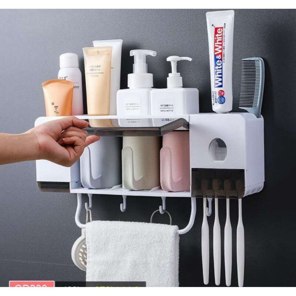 Bộ nhả kem đánh răng tự động dán tường lúa mạch 2,3,4 cốc