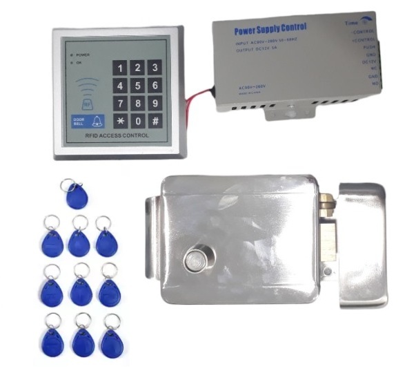 Combo khóa điện 12v+ bộ đọc thẻ từ rfid + bộ nguồn điều khiển 12v 5a