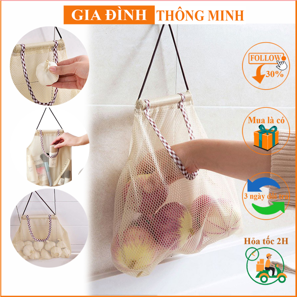 Túi Lưới Đựng Hành Tỏi, Rau Củ Trái Cây, Giỏ Treo Tường Đựng Đồ Dùng Tiện Ích, Tiện Lợi Chống Ẩm Mốc