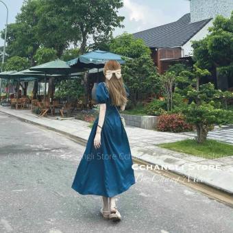 ĐÂM MIDI XÒE TAY PHỒNG CỔ VUÔNG NHÚN NGỰC CHẤT KATE LỤA PHÙ HỢP MẶC ĐI CHƠI VÀ DỰ TIỆC, ĐẦM MAXI DÁNG SUÔNG DÀI TAY PHỒNG, ĐẦM TIỂU THƯ BÁNH BÈO NHÃ NHẶN THANH LỊCH MTB