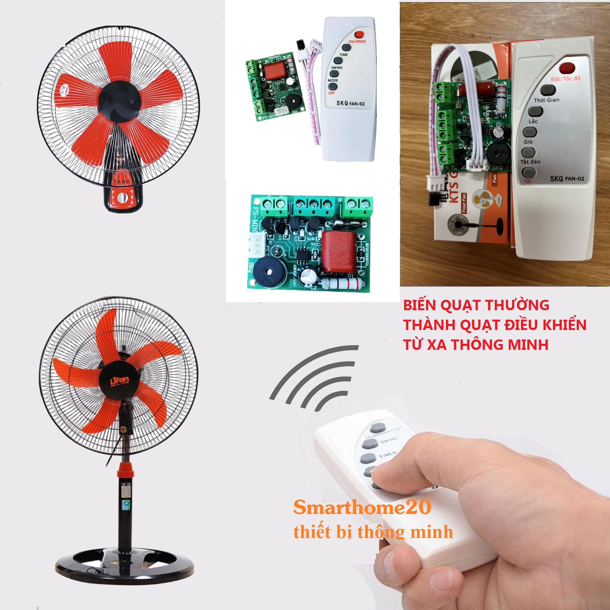 Bộ mạch và điều khiển từ xa dành cho quạt bàn quạt treo tường quạt cây biến quạt thường thành quạt điều khiển từ xa