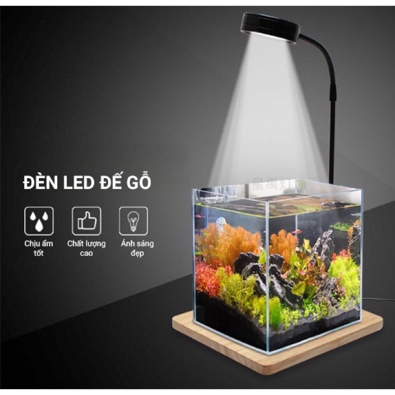 Đèn led đế gỗ cao cấp 3w- 5w- 7w- 9wiđèn thủy sinhiđèn tiểu cảnhi đèn cho hồ mini