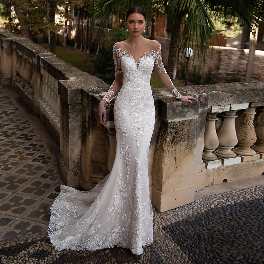 Long Sleeve Lace Mermaid Wedding Dress 