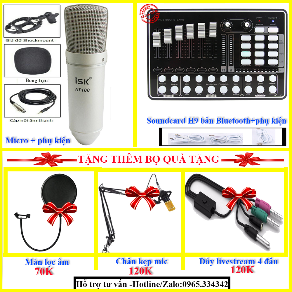 [HCM giao trong 2-4h] - ]MIỄN PHÍ VC-Combo Bộ Mic Thu Âm Hát Karaoke Livestream online cực hay(Trọn Bộ Souncard H9 có auto tune-Mic ISK AT100)-Tặng Bảo hành 12 tháng-[ĐIỆN TỬ CN10]