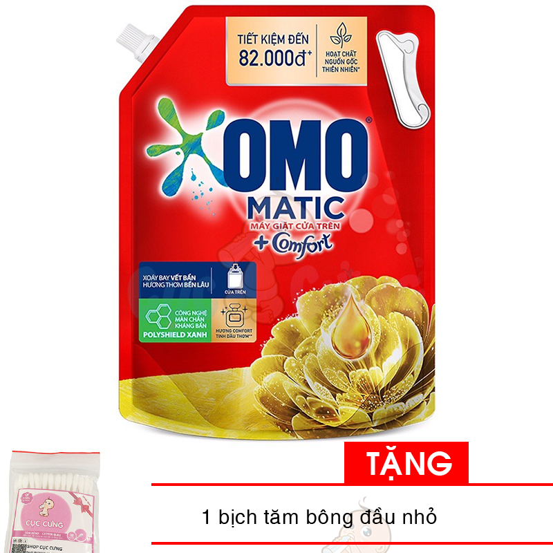 Nước giặt OMO Matic hương Comfort 3.6 kg - máy giặt cửa trên tặng 1 bịch tăm bông đầu nhỏ