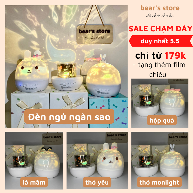 Đèn ngủ ngàn sao, đèn chiếu sao 3D tự động xoay phát nhạc kèm LOA BLUETOOTH cho mẹ và bé