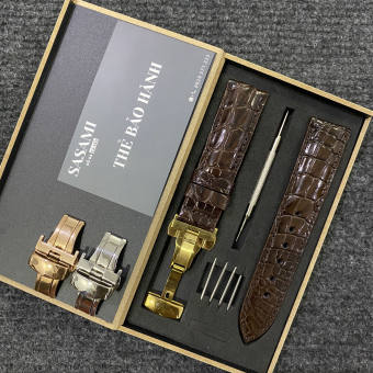 N1. Dây đồng hồ DA CÁ SẤU [ DA THẬT 100% ] Vân Hạt ,SẢN PHẨM GỒM : 1 DÂY + 1 KHÓA, TẶNG 1 HỘP, 4 CHỐT và 1 CÂY THAY DÂY