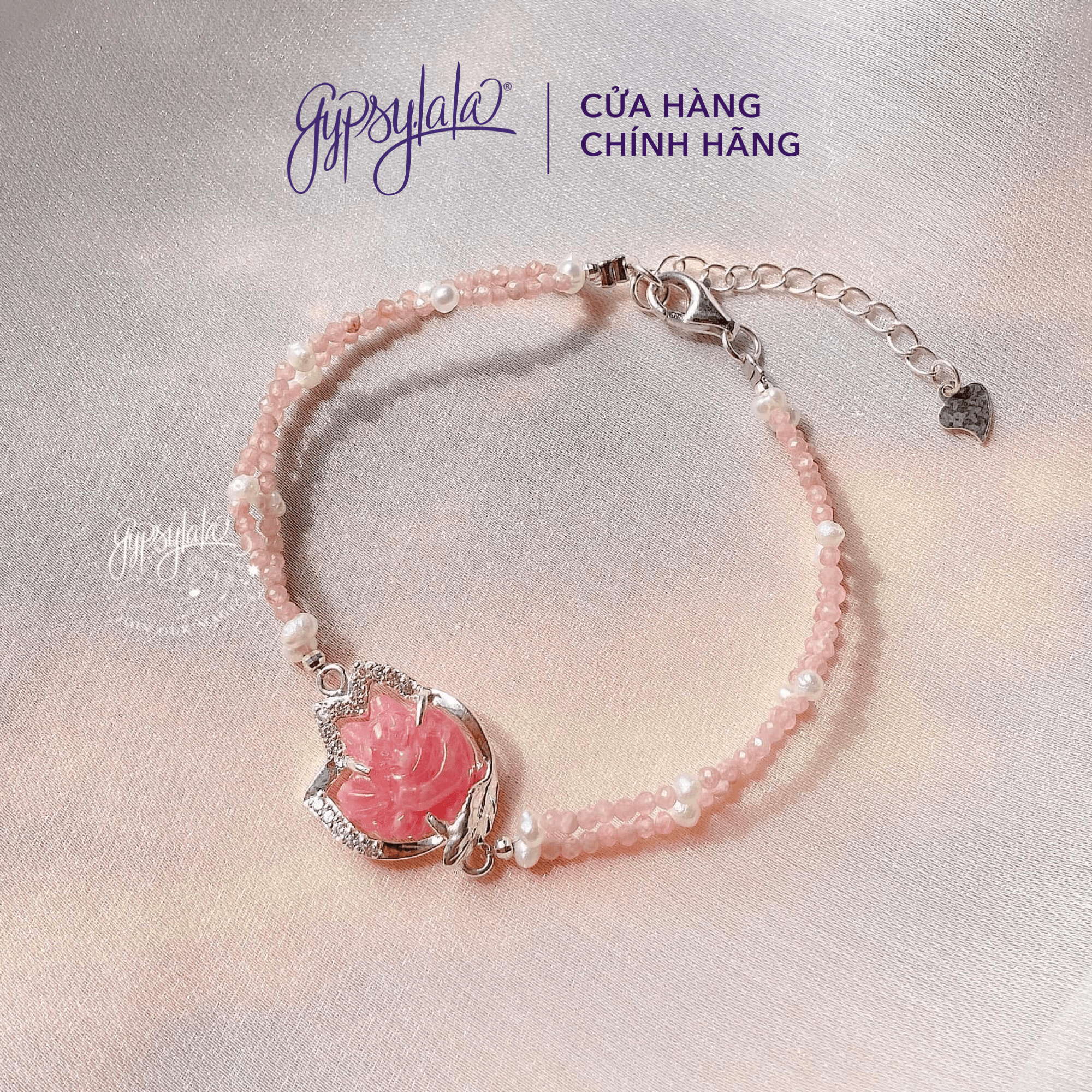 Lắc tay hồ ly đá đào hoa thiên nhiên bạc 925 sp004039 gypsy.lala