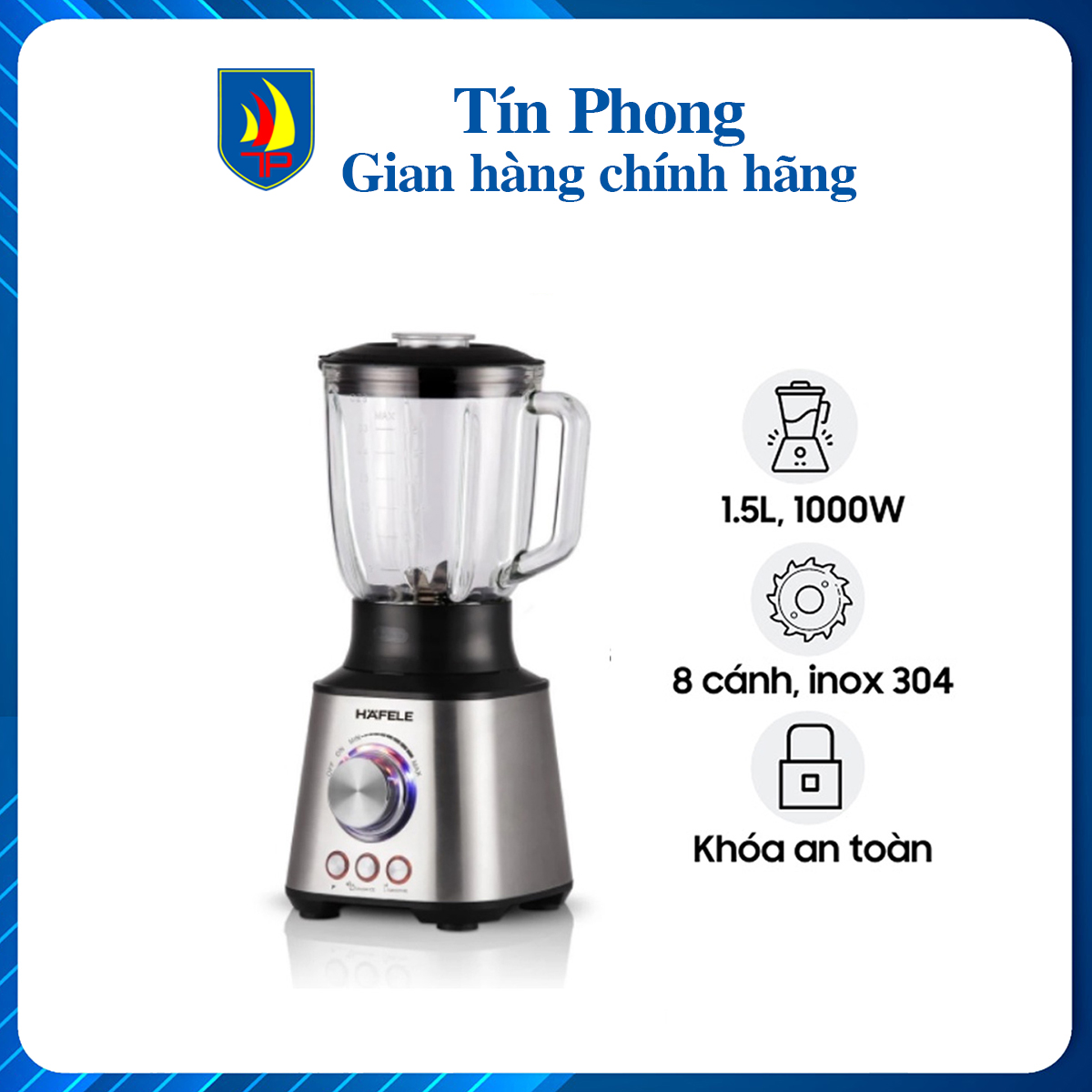 [GIAO 2H]Máy xay sinh tố, máy xay đa năng Hafele GS-603/ 535.43.262 - cối thủy tinh 1.5 lít, công suất 1000W, 3 chức năng, nhiều tốc độ, đèn LED -  Hàng chính hãng, bảo hành 1 năm