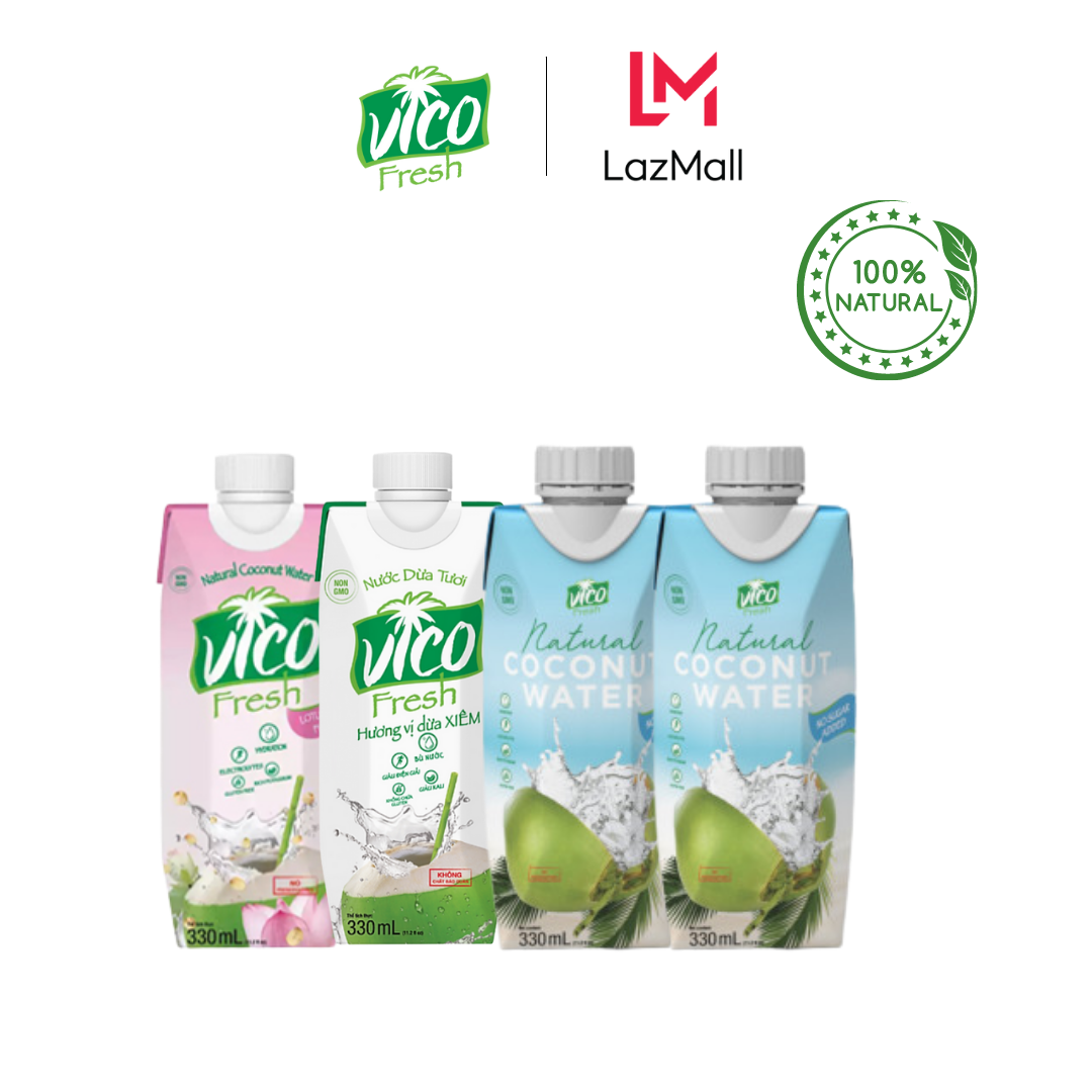 COMBO 4 HỘP NƯỚC DỪA VICO FRESH 330ML (1 SEN, 1 XIÊM, 2 NATURAL)