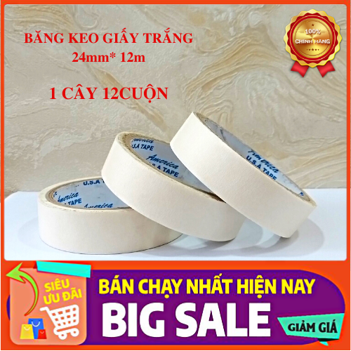 Băng keo giấy trắng 1 cây 24mm* 12m