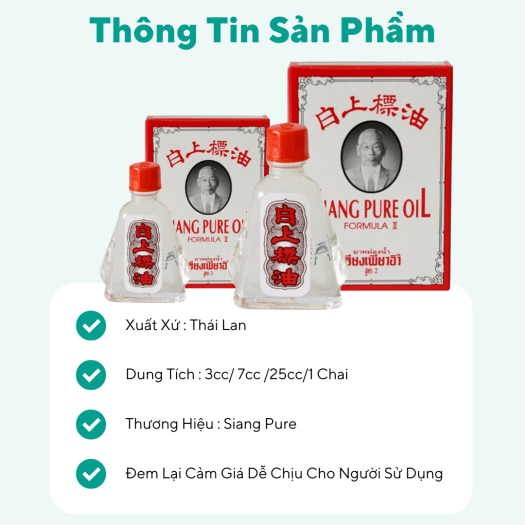 Dầu gió trắng ông già Siang Pure Formula 2 II Thái Lan Đủ Size (3-7-25ml)