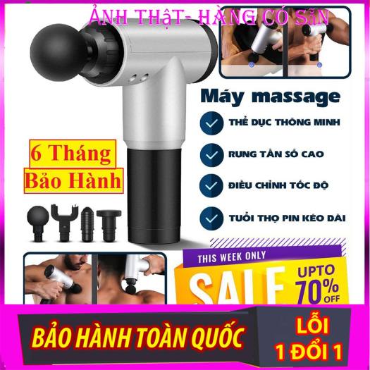 Súng massage cầm tay 4 đầu 6 chế độ - Súng bắn massage trị liệu đau mỏi vai gáy  giúp giãn cơ bắp tiện lợi